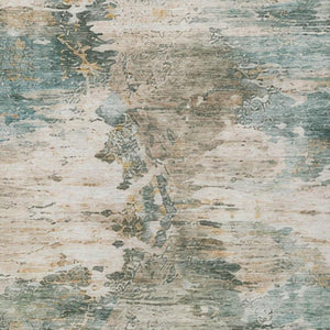 8 X 10 Teal Beige Abstract Polyester Area Rug Washable for Indoor Outdoor Use