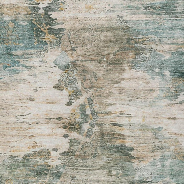 8 X 10 Teal Beige Abstract Polyester Area Rug Washable for Indoor Outdoor Use