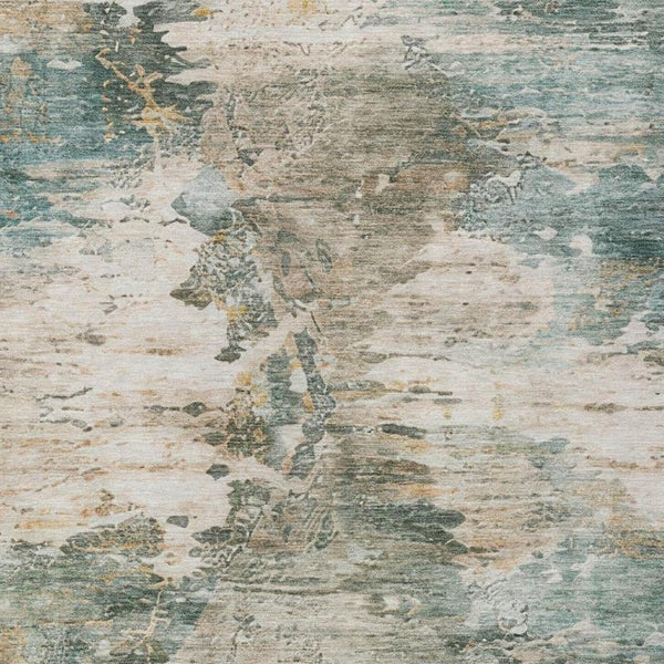 8 X 10 Teal Beige Abstract Polyester Area Rug Washable for Indoor Outdoor Use