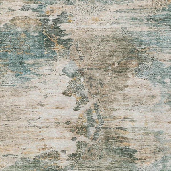 8 X 10 Teal Beige Abstract Polyester Area Rug Washable for Indoor Outdoor Use