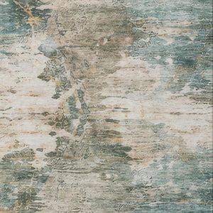 8 X 10 Teal Beige Abstract Polyester Area Rug Washable for Indoor Outdoor Use