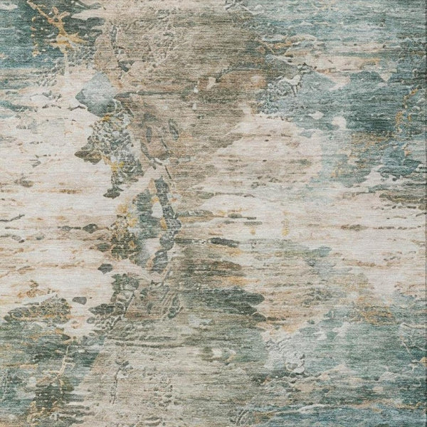 8 X 10 Teal Beige Abstract Polyester Area Rug Washable for Indoor Outdoor Use