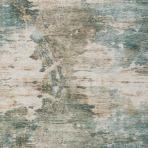 8 X 10 Teal Beige Abstract Polyester Area Rug Washable for Indoor Outdoor Use