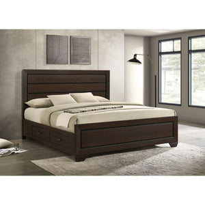 English Elm Ridgeview Dark Cocoa King Storage Panel Bed with Built-In Drawers, Slatted Ventilation & Modern Grain Finish B062S00689