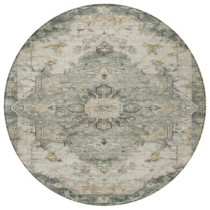 HomeRoots 8 Foot Round Medallion Floral Polyester Rug Washable for Patio Porch or Family Room 746100