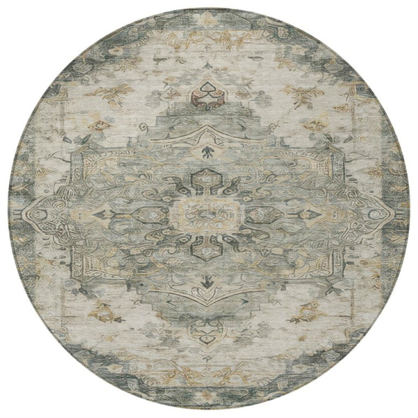 HomeRoots 8 Foot Round Medallion Floral Polyester Rug Washable for Patio Porch or Family Room 746100