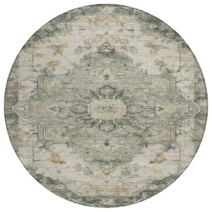 8 Foot Round Medallion Floral Polyester Rug Washable for Patio Porch or Family Room