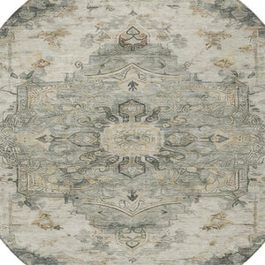 8 Foot Round Medallion Floral Polyester Rug Washable for Patio Porch or Family Room