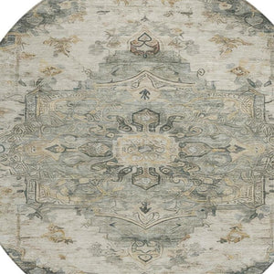 8 Foot Round Medallion Floral Polyester Rug Washable for Patio Porch or Family Room