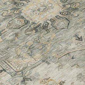 8 Foot Round Medallion Floral Polyester Rug Washable for Patio Porch or Family Room