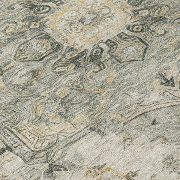 8 Foot Round Medallion Floral Polyester Rug Washable for Patio Porch or Family Room