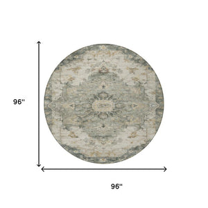 8 Foot Round Medallion Floral Polyester Rug Washable for Patio Porch or Family Room