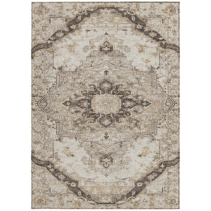 5x8 Beige Brown Floral Medallion Polyester Area Rug Washable for Patio or Living Room