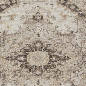 5x8 Beige Brown Floral Medallion Polyester Area Rug Washable for Patio or Living Room