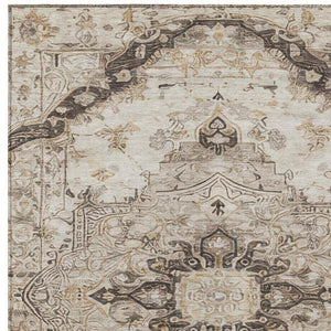 5x8 Beige Brown Floral Medallion Polyester Area Rug Washable for Patio or Living Room
