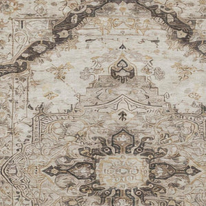 5x8 Beige Brown Floral Medallion Polyester Area Rug Washable for Patio or Living Room