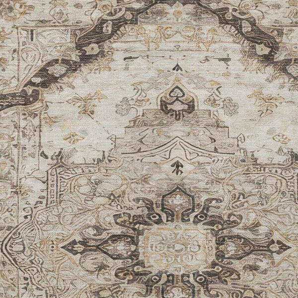 5x8 Beige Brown Floral Medallion Polyester Area Rug Washable for Patio or Living Room