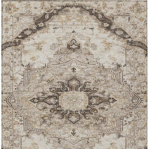 5x8 Beige Brown Floral Medallion Polyester Area Rug Washable for Patio or Living Room
