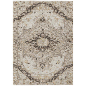 HomeRoots 8x10 Beige Brown Floral Medallion Polyester Area Rug for Indoor Outdoor Living 746107