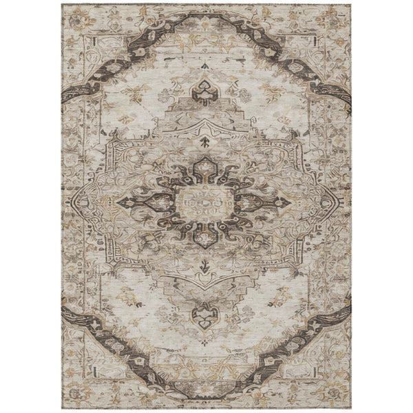 HomeRoots 8x10 Beige Brown Floral Medallion Polyester Area Rug for Indoor Outdoor Living 746107