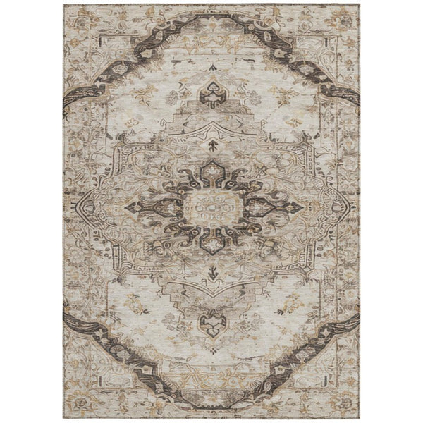 8x10 Beige Brown Floral Medallion Polyester Area Rug for Indoor Outdoor Living