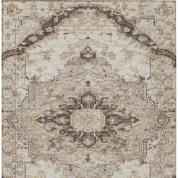 8x10 Beige Brown Floral Medallion Polyester Area Rug for Indoor Outdoor Living