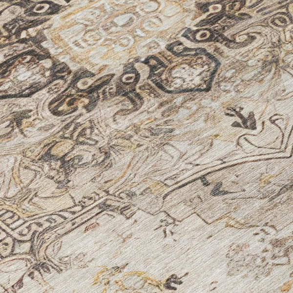 8x10 Beige Brown Floral Medallion Polyester Area Rug for Indoor Outdoor Living