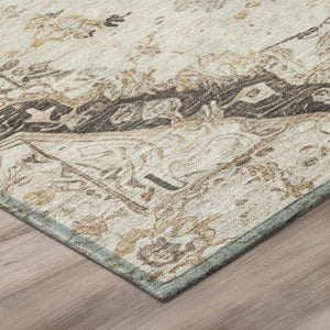 8x10 Beige Brown Floral Medallion Polyester Area Rug for Indoor Outdoor Living