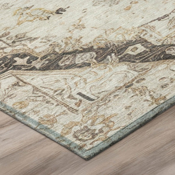 8x10 Beige Brown Floral Medallion Polyester Area Rug for Indoor Outdoor Living