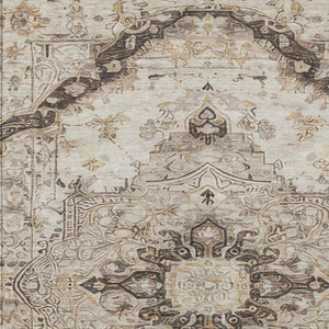 8x10 Beige Brown Floral Medallion Polyester Area Rug for Indoor Outdoor Living