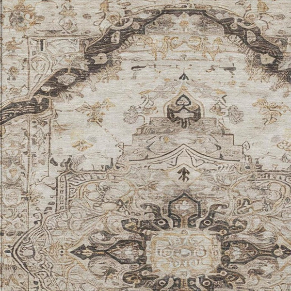 8x10 Beige Brown Floral Medallion Polyester Area Rug for Indoor Outdoor Living