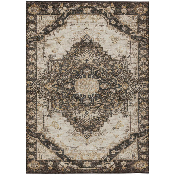 HomeRoots 9 X 12 Floral Medallion Polyester Area Rug Washable Stain Resistant Indoor Outdoor Use 746114