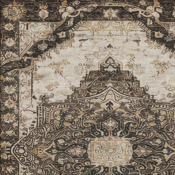 9 X 12 Floral Medallion Polyester Area Rug Washable Stain Resistant Indoor Outdoor Use