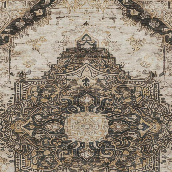 9 X 12 Floral Medallion Polyester Area Rug Washable Stain Resistant Indoor Outdoor Use
