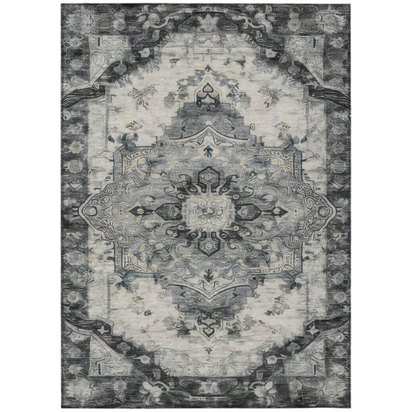 HomeRoots 5x8 Washable Polyester Area Rug with Floral Medallion Pattern for Indoor Outdoor Use 746117
