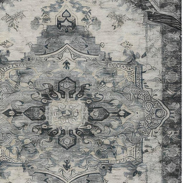 5x8 Washable Polyester Area Rug with Floral Medallion Pattern for Indoor Outdoor Use