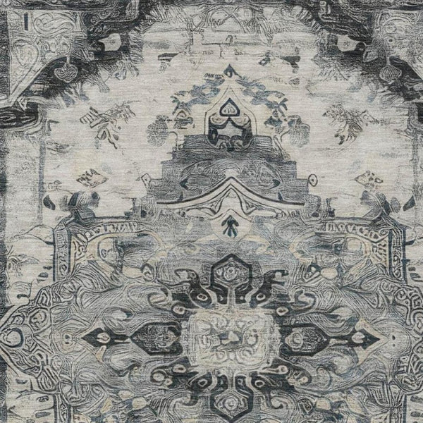 5x8 Washable Polyester Area Rug with Floral Medallion Pattern for Indoor Outdoor Use
