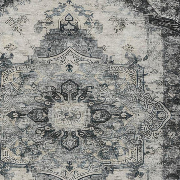 5x8 Washable Polyester Area Rug with Floral Medallion Pattern for Indoor Outdoor Use