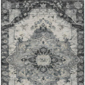 5x8 Washable Polyester Area Rug with Floral Medallion Pattern for Indoor Outdoor Use