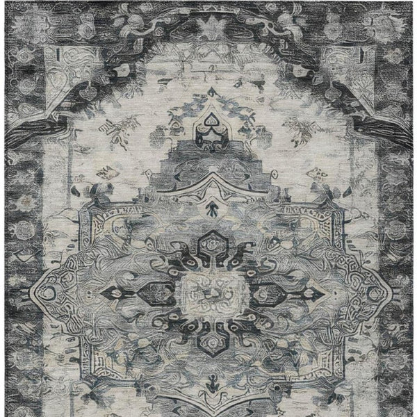 5x8 Washable Polyester Area Rug with Floral Medallion Pattern for Indoor Outdoor Use