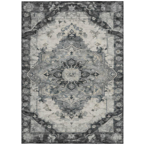 10 Ft X 14 Ft Washable Polyester Area Rug Floral Medallion for Patio or Living Room