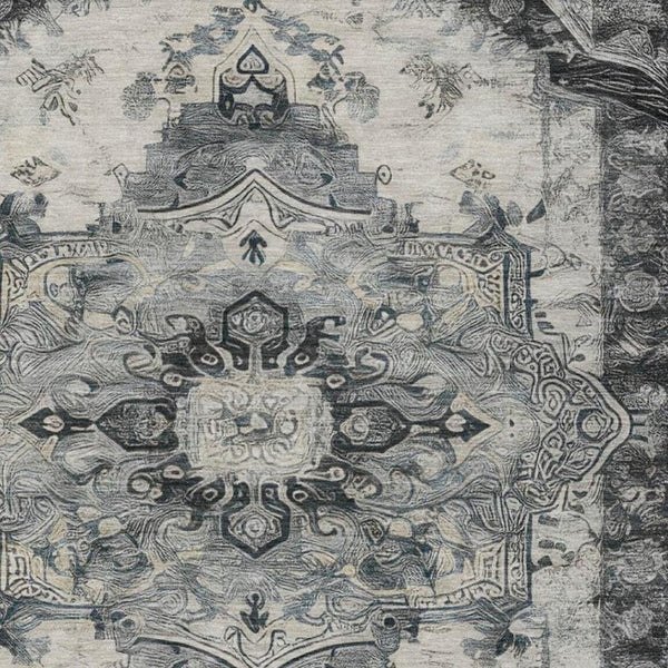 10 Ft X 14 Ft Washable Polyester Area Rug Floral Medallion for Patio or Living Room