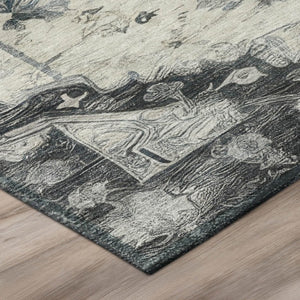 10 Ft X 14 Ft Washable Polyester Area Rug Floral Medallion for Patio or Living Room