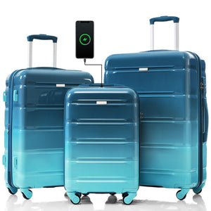 English Elm Luggage 3 Piece Hardshell Set Abs Pc Spinner Wheels Usb Port Carry on Travel N726P264892C
