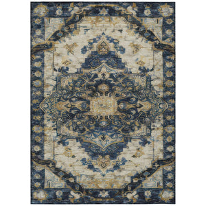 HomeRoots 9 X 12 Navy Floral Medallion Polyester Area Rug Washable for Patio or Living Room 746126
