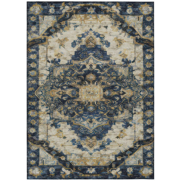 HomeRoots 9 X 12 Navy Floral Medallion Polyester Area Rug Washable for Patio or Living Room 746126