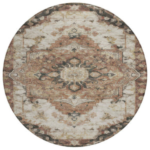 HomeRoots 8 Ft Round Floral Medallion Polyester Area Rug Washable Indoor Outdoor Patio Use 746130