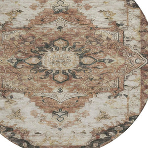8 Ft Round Floral Medallion Polyester Area Rug Washable Indoor Outdoor Patio Use