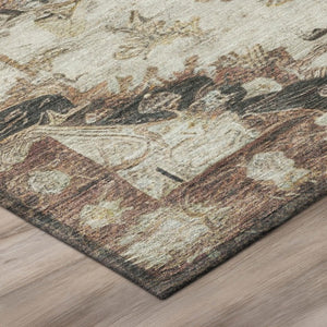 8 Ft Round Floral Medallion Polyester Area Rug Washable Indoor Outdoor Patio Use
