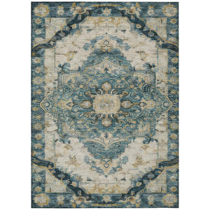 HomeRoots 8x10 Teal Graphite Medallion Polyester Area Rug Stain Resistant for Patio or Living Room 746143